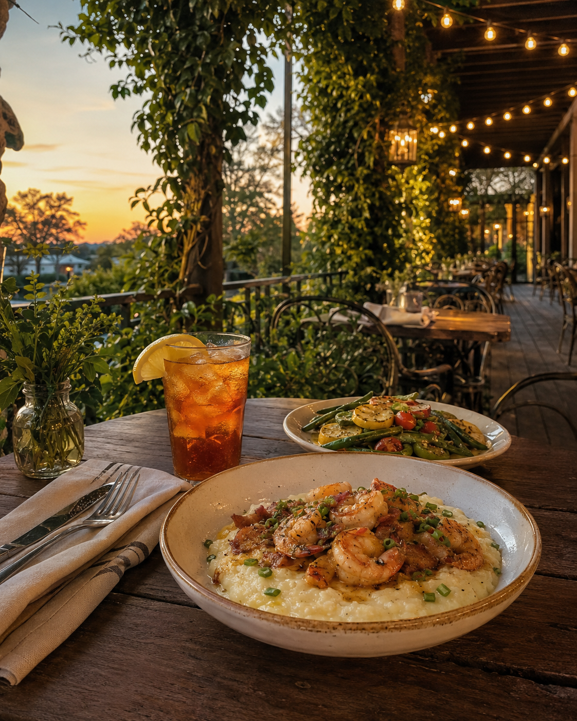 Southern dishes on a welcoming patio